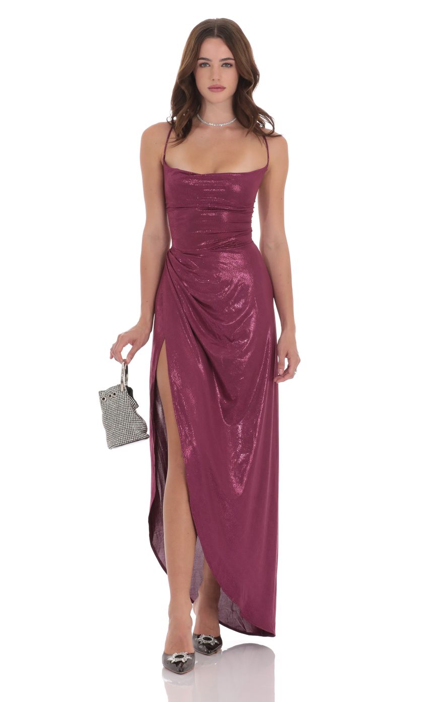 Foiled Asymmetrical Maxi Dress in Plum - luluinthesky