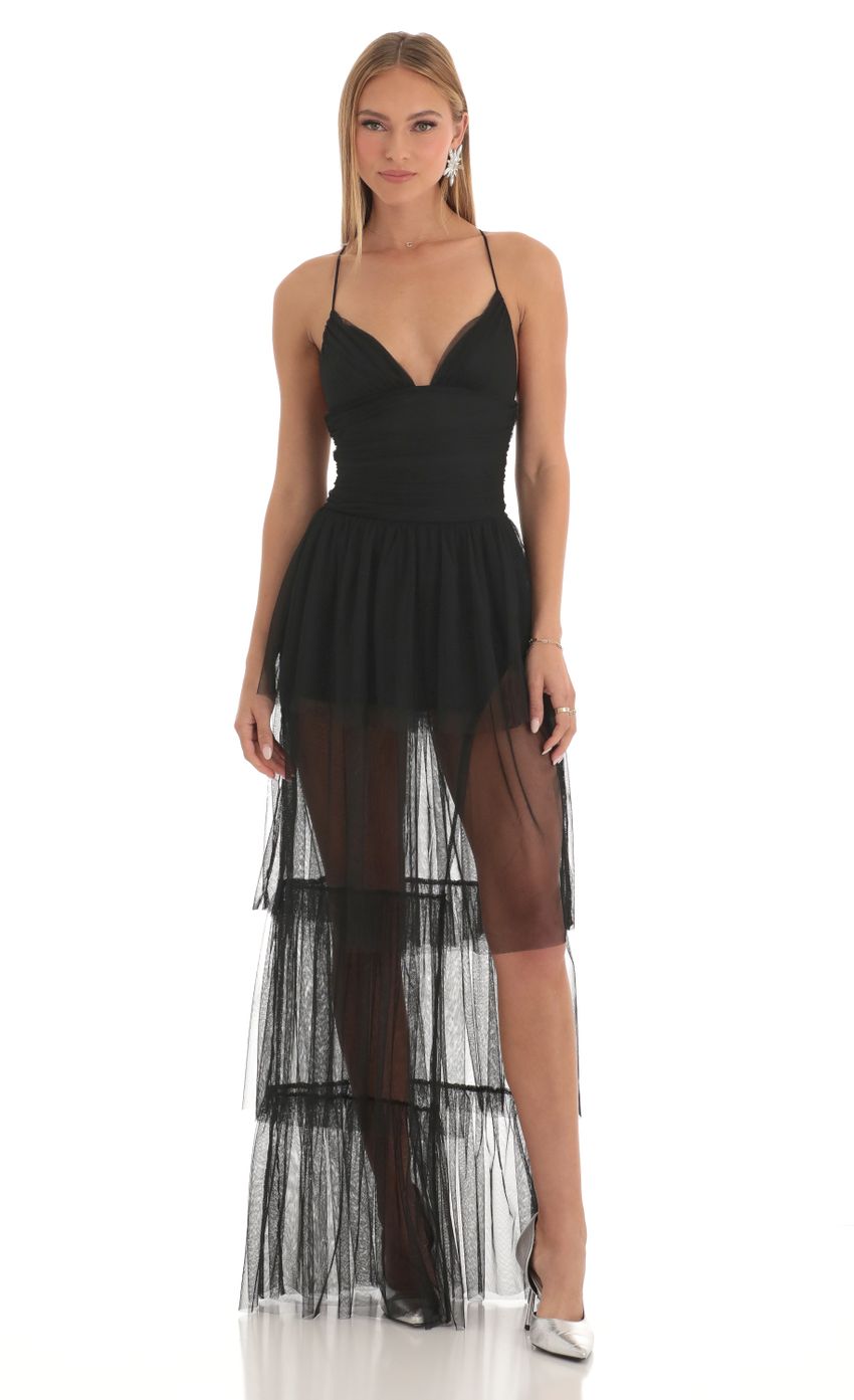 Mesh Maxi Dress in Black - luluinthesky