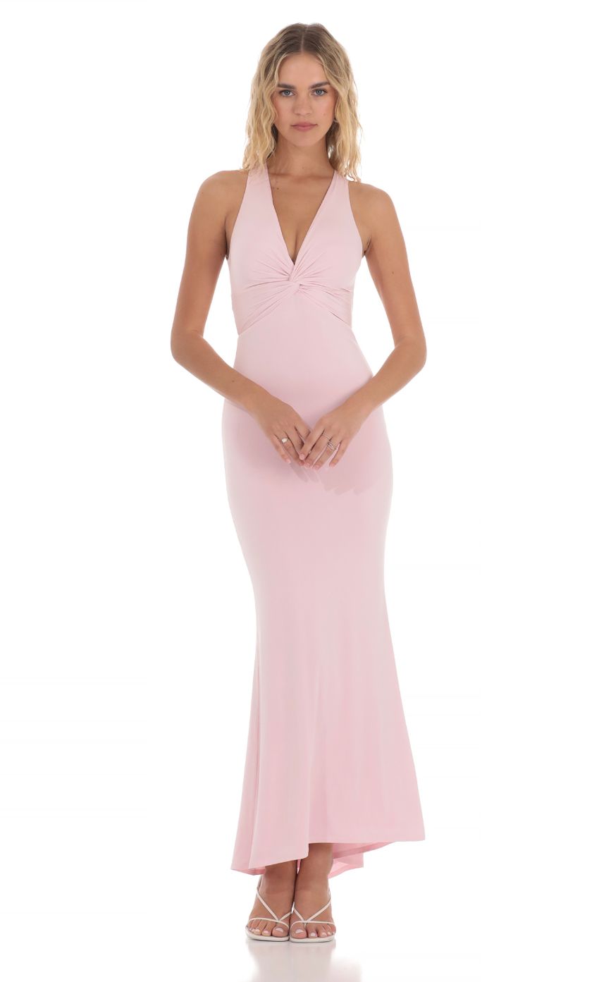 Twist V-Neck Maxi Dress in Pink - luluinthesky