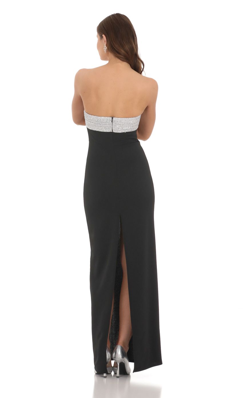 Strapless White Sequin Maxi Dress in Black - luluinthesky