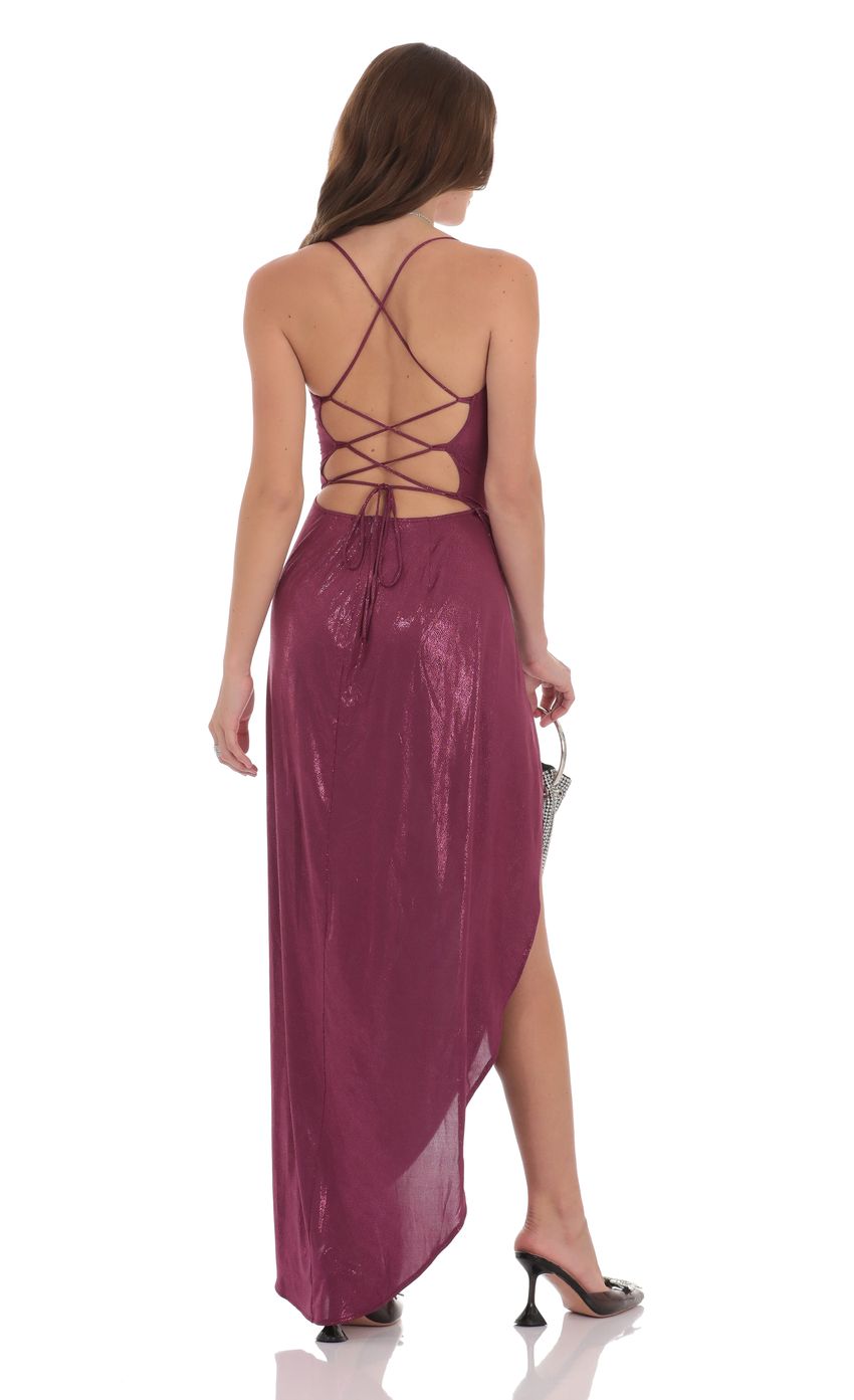 Foiled Asymmetrical Maxi Dress in Plum - luluinthesky