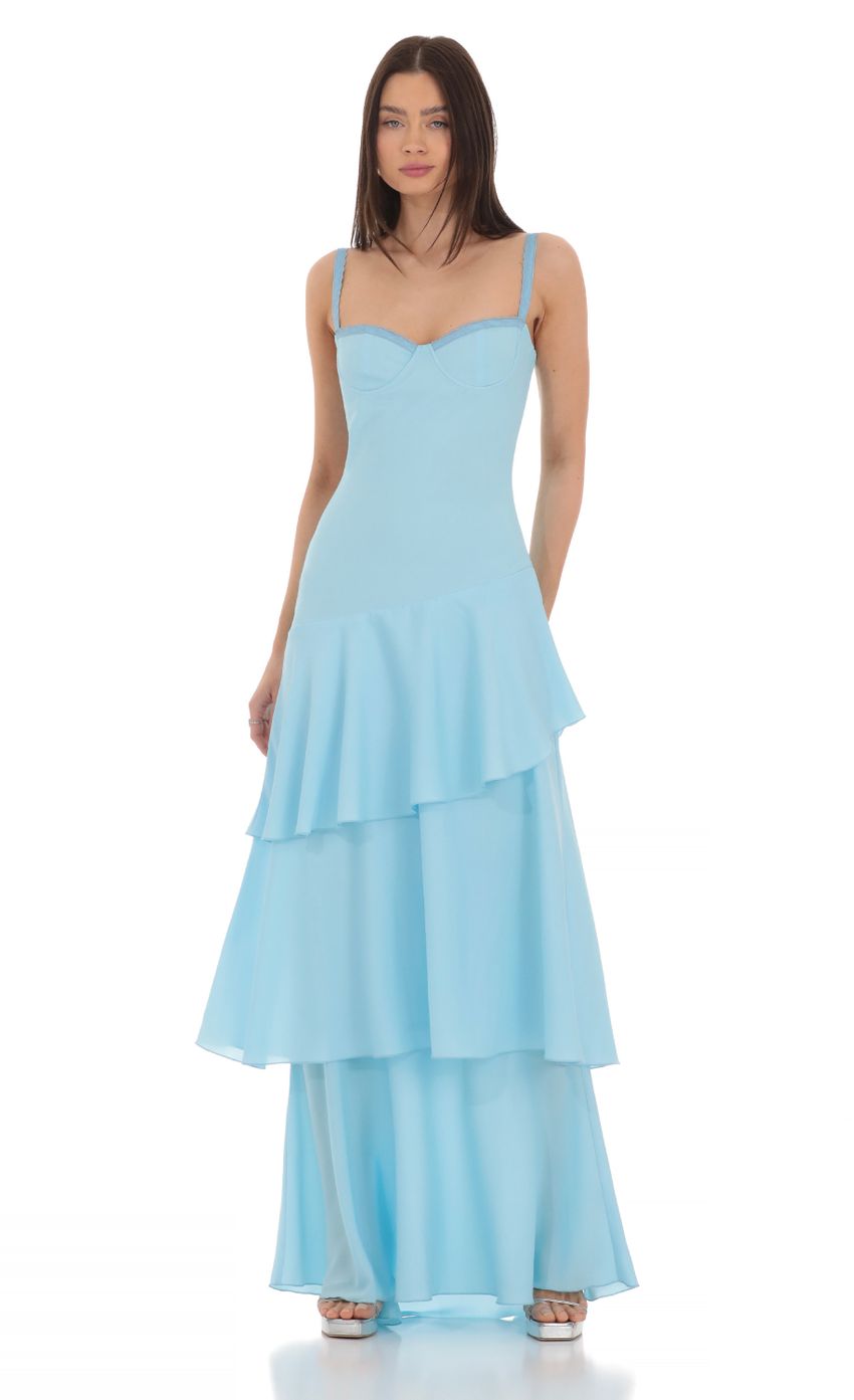 Long Ruffle Maxi Dress in Light Blue - luluinthesky