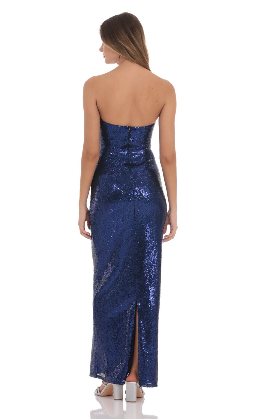 Sequin Twist Cutout Maxi Dress in Navy - luluinthesky