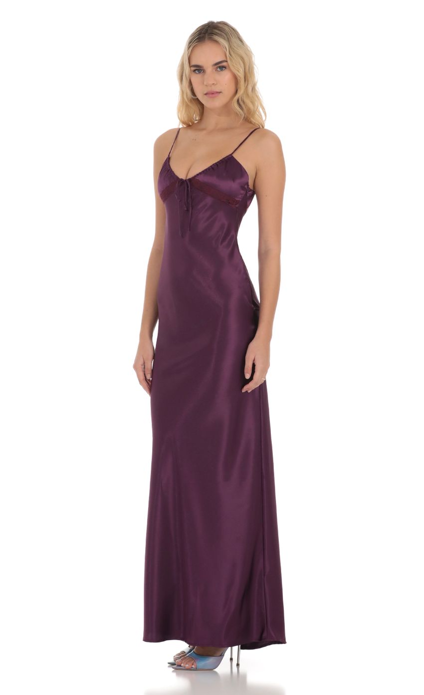 Satin Front Tie Maxi Dress in Purple - luluinthesky