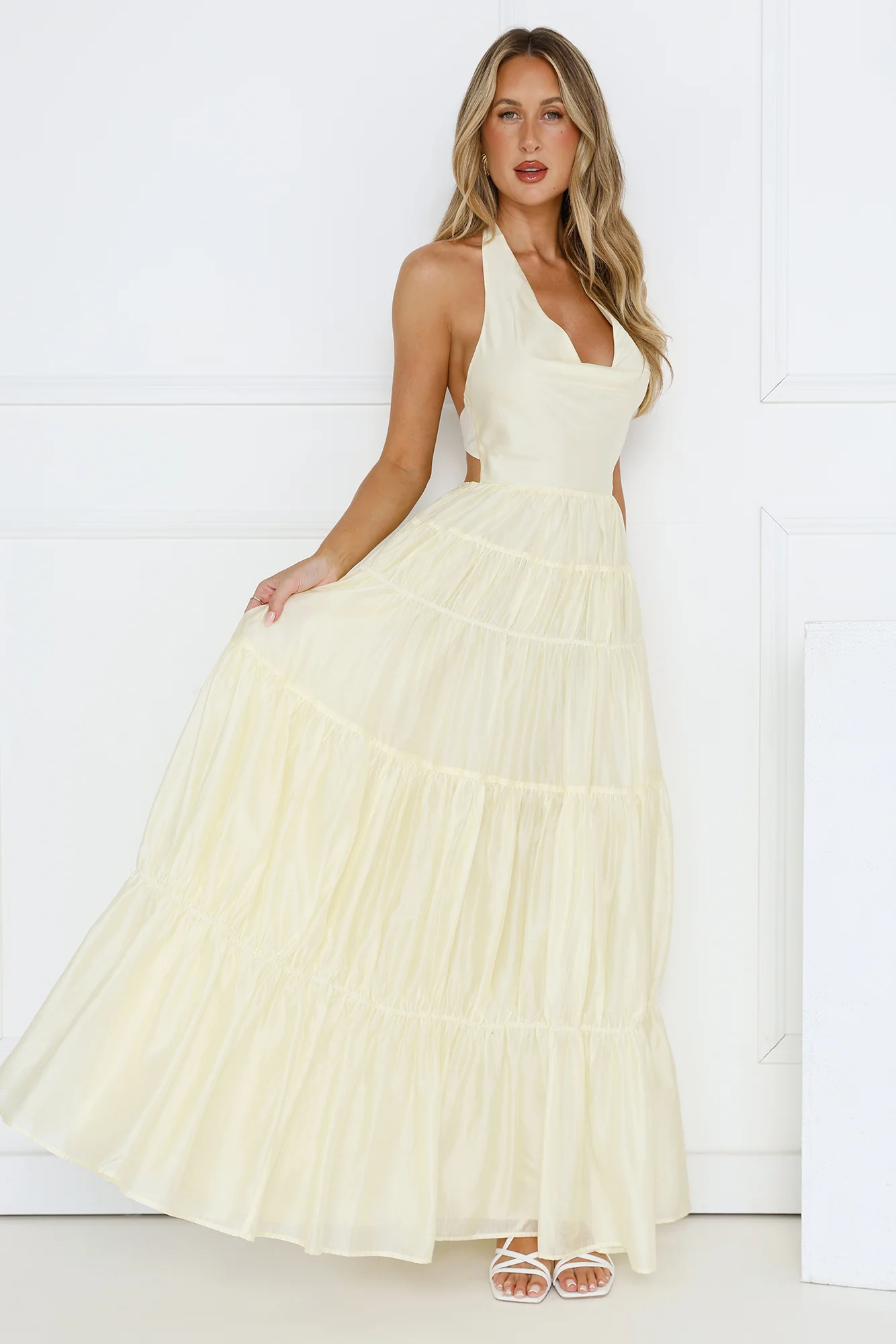 Sunbeam Smile Halter Maxi Dress Butter - luluinthesky