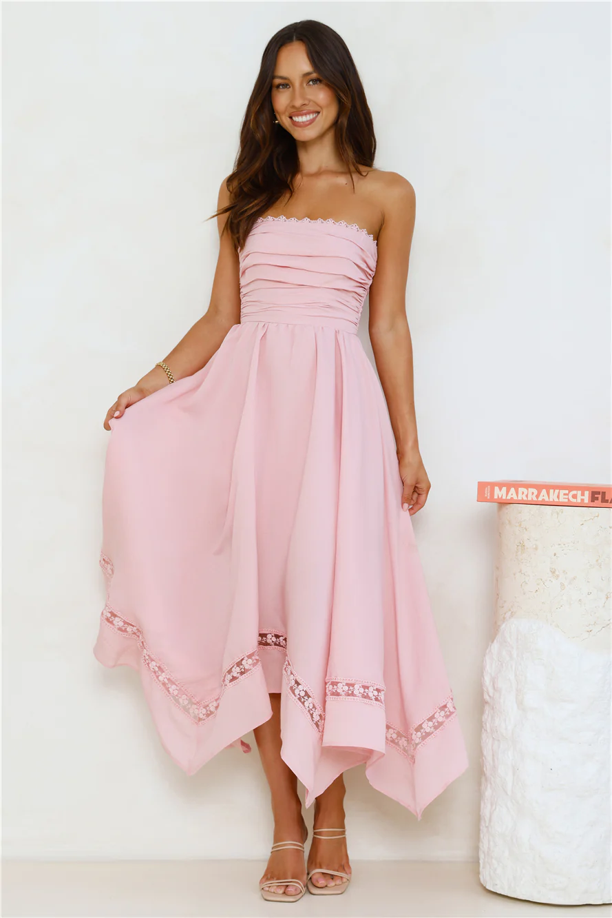 Clarissa Strapless Midi Dress Pink - luluinthesky