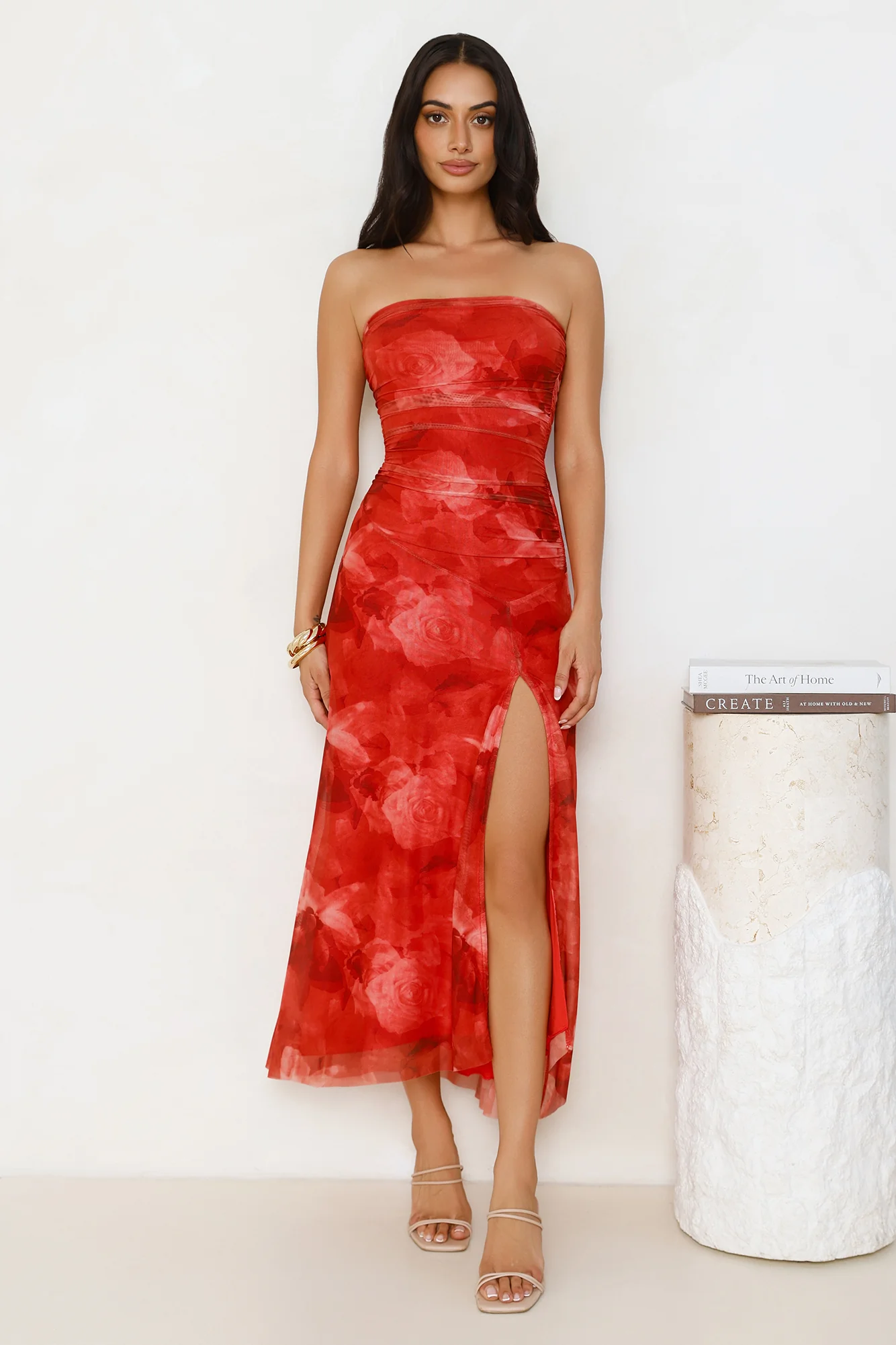 Dollhouse Daze Strapless Mesh Maxi Dress Red - luluinthesky