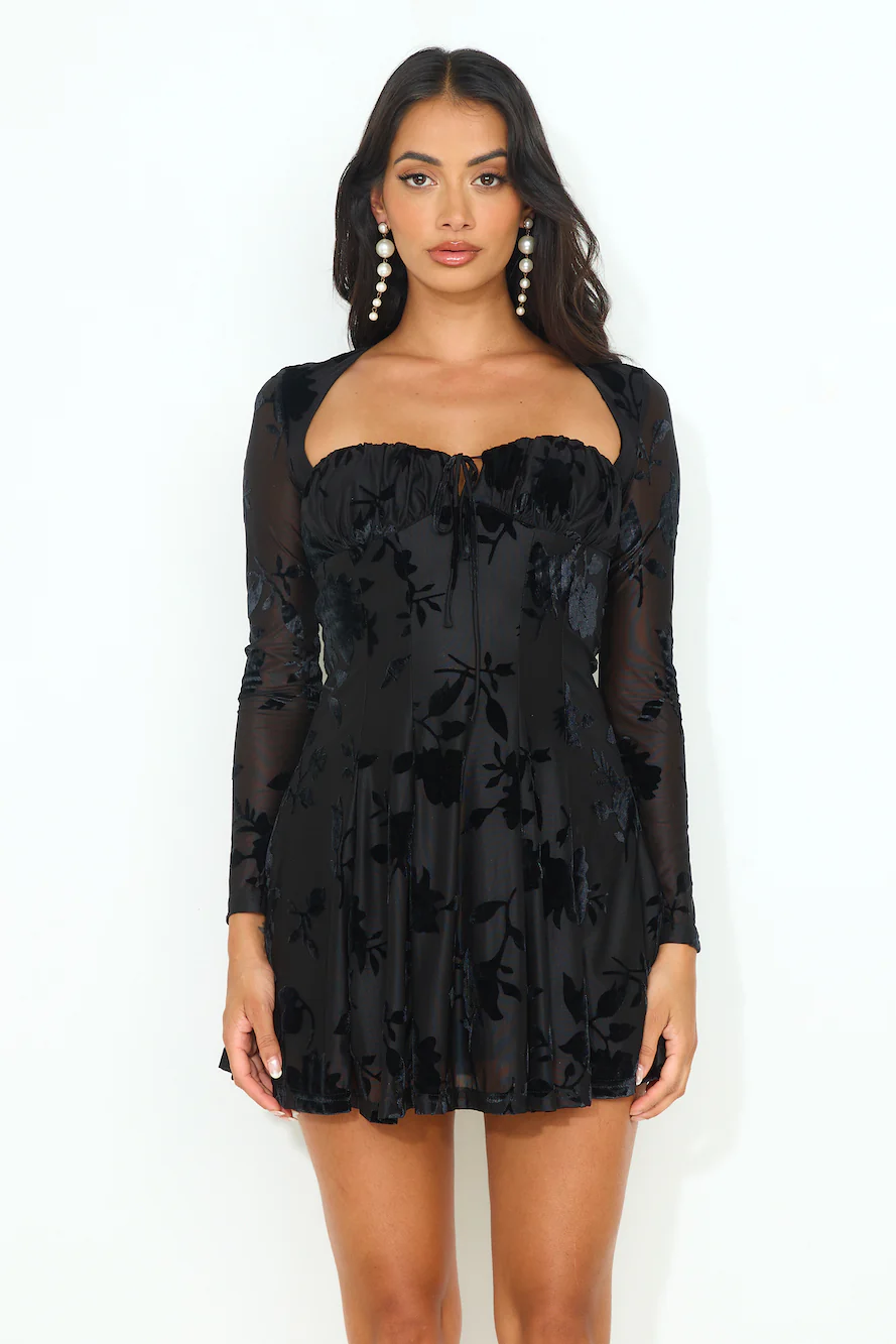 New City Long Sleeve Mini Dress Black - luluinthesky