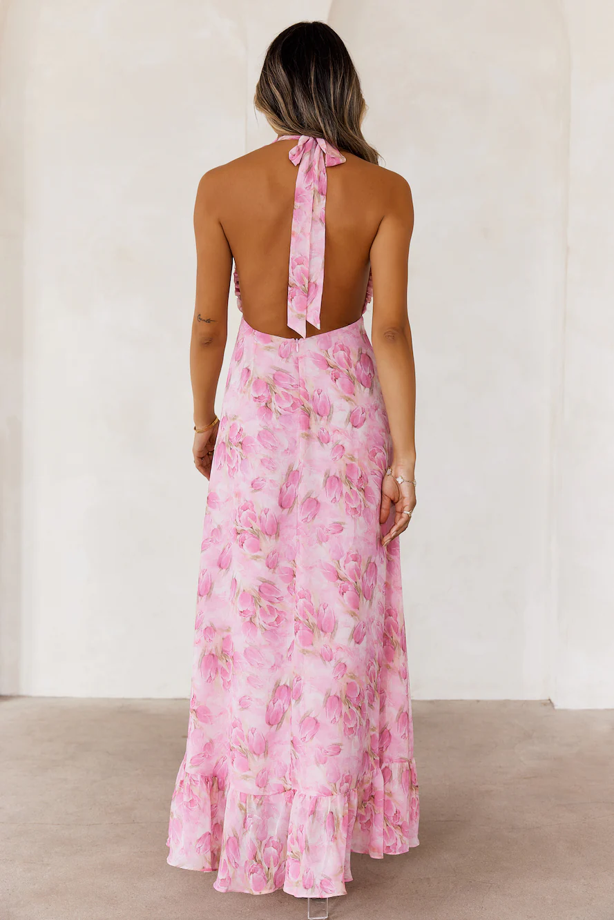 Passionate Paths Halter Maxi Dress Pink - luluinthesky