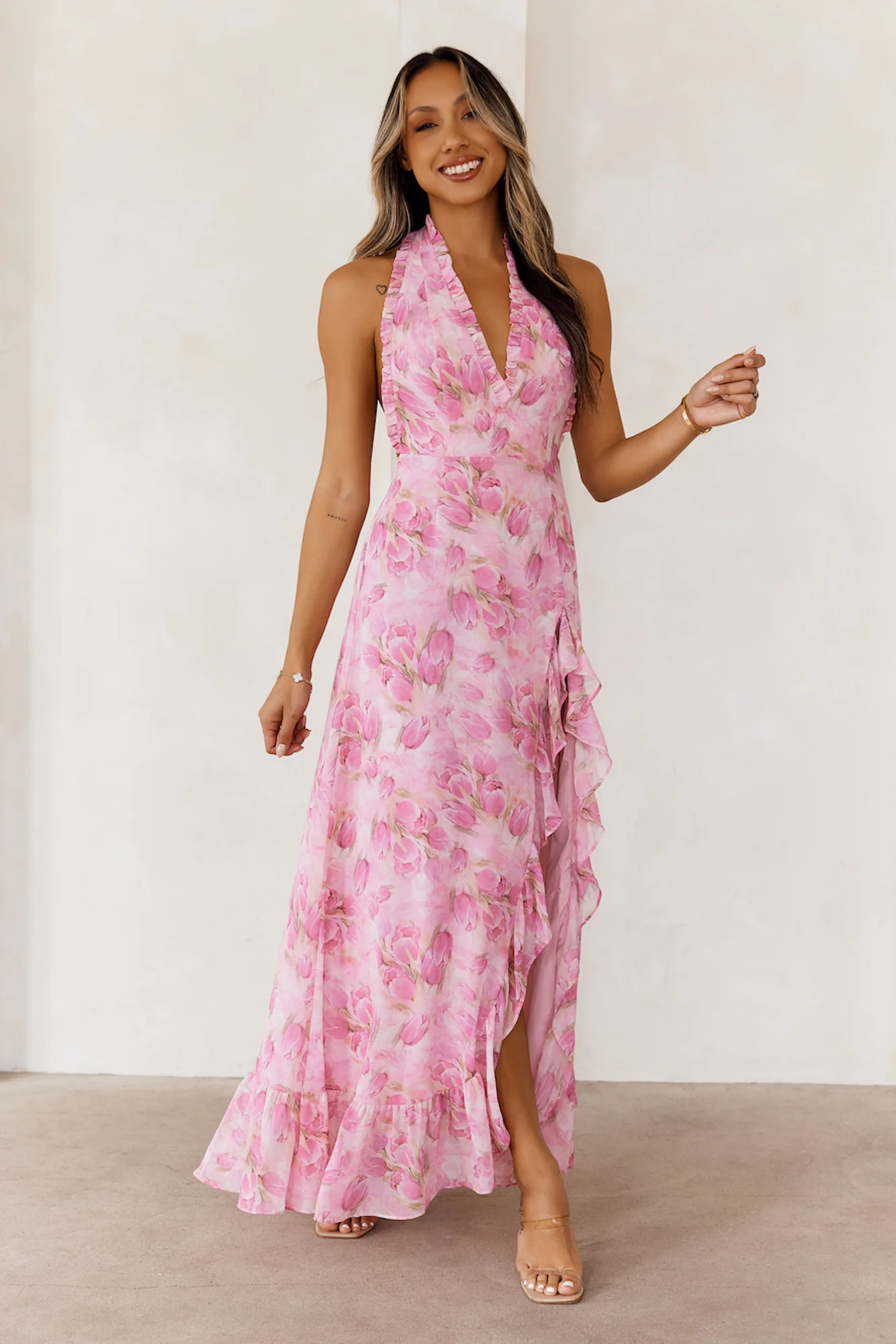 Passionate Paths Halter Maxi Dress Pink - luluinthesky