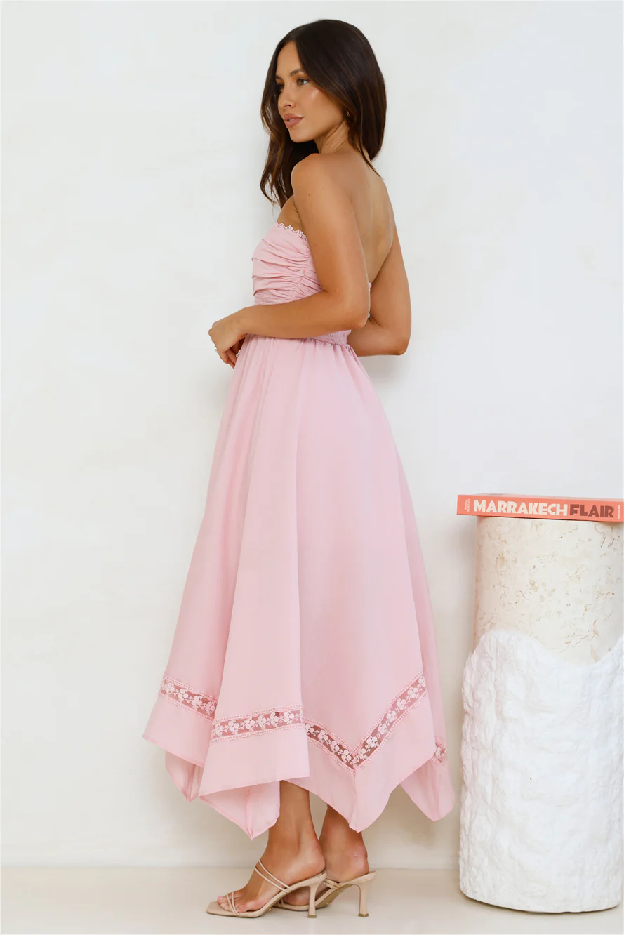 Clarissa Strapless Midi Dress Pink - luluinthesky