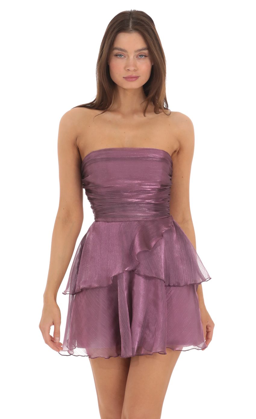 Petal Ruffle Strapless Dress in Purple - luluinthesky