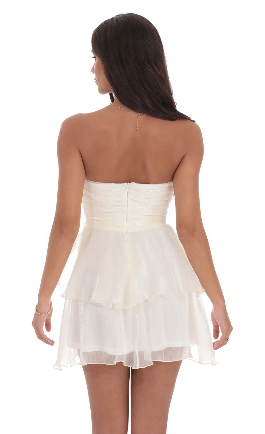 Shimmer Petal Ruffle Strapless Dress in Ivory - luluinthesky
