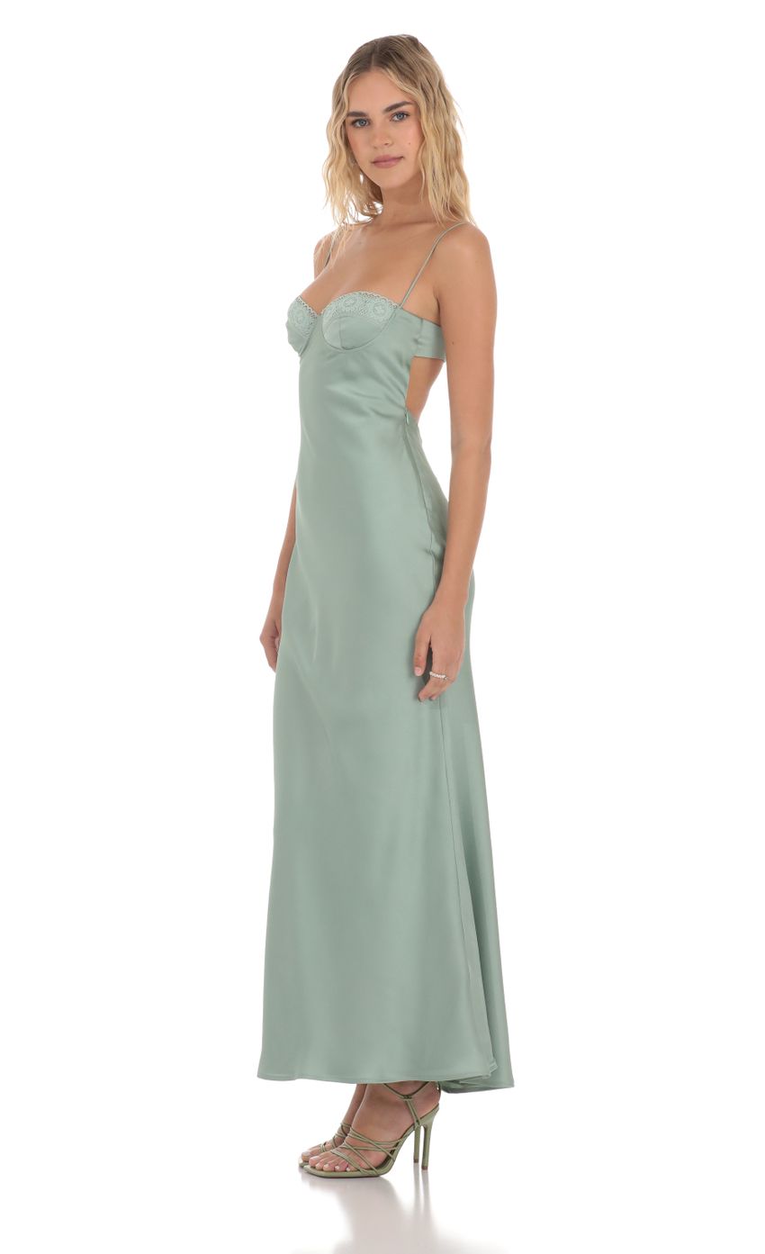 Satin Sweetheart Neck Maxi Dress in Sage Green - luluinthesky
