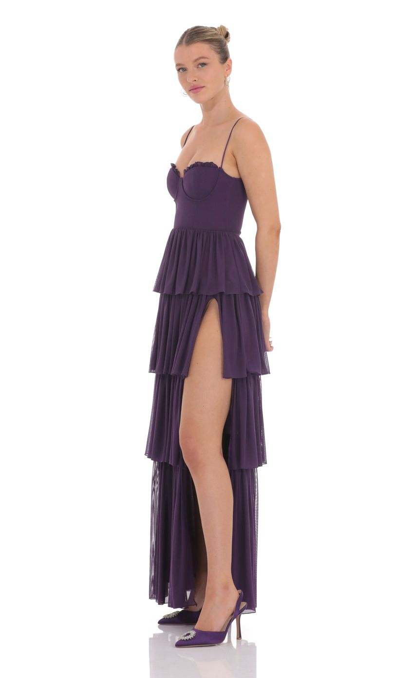 Mesh Ruffle Maxi Dress in Dark Purple - luluinthesky