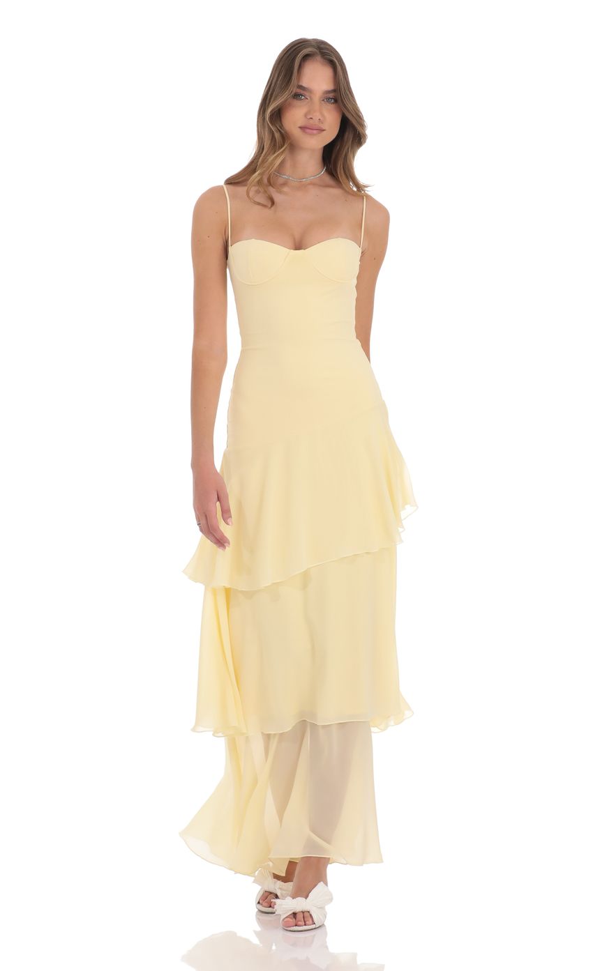 Long Ruffle Maxi Dress in Yellow - luluinthesky