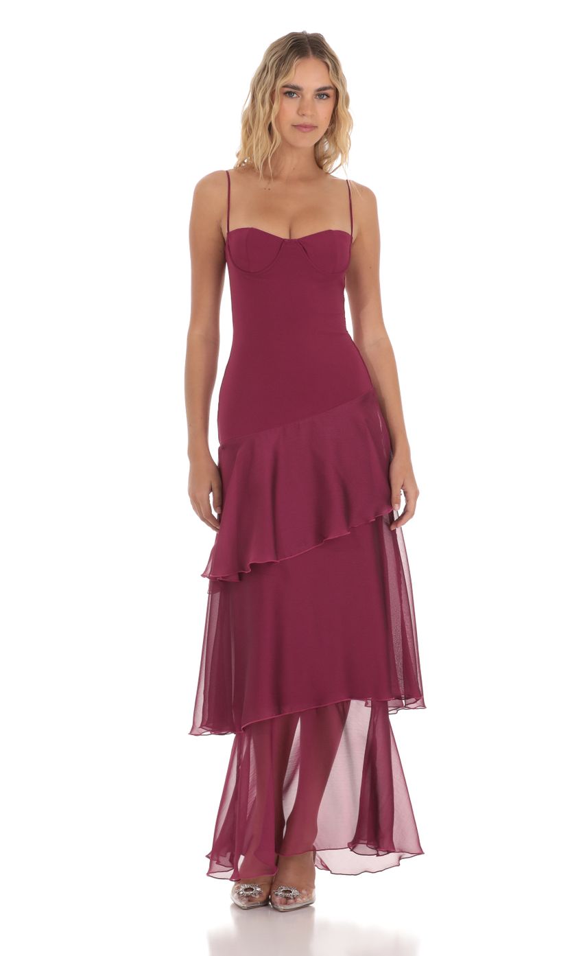 Long Ruffle Maxi Dress in Plum - luluinthesky