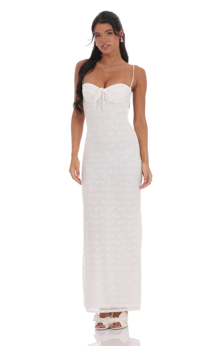 Lace Open Back Maxi Dress in White - luluinthesky