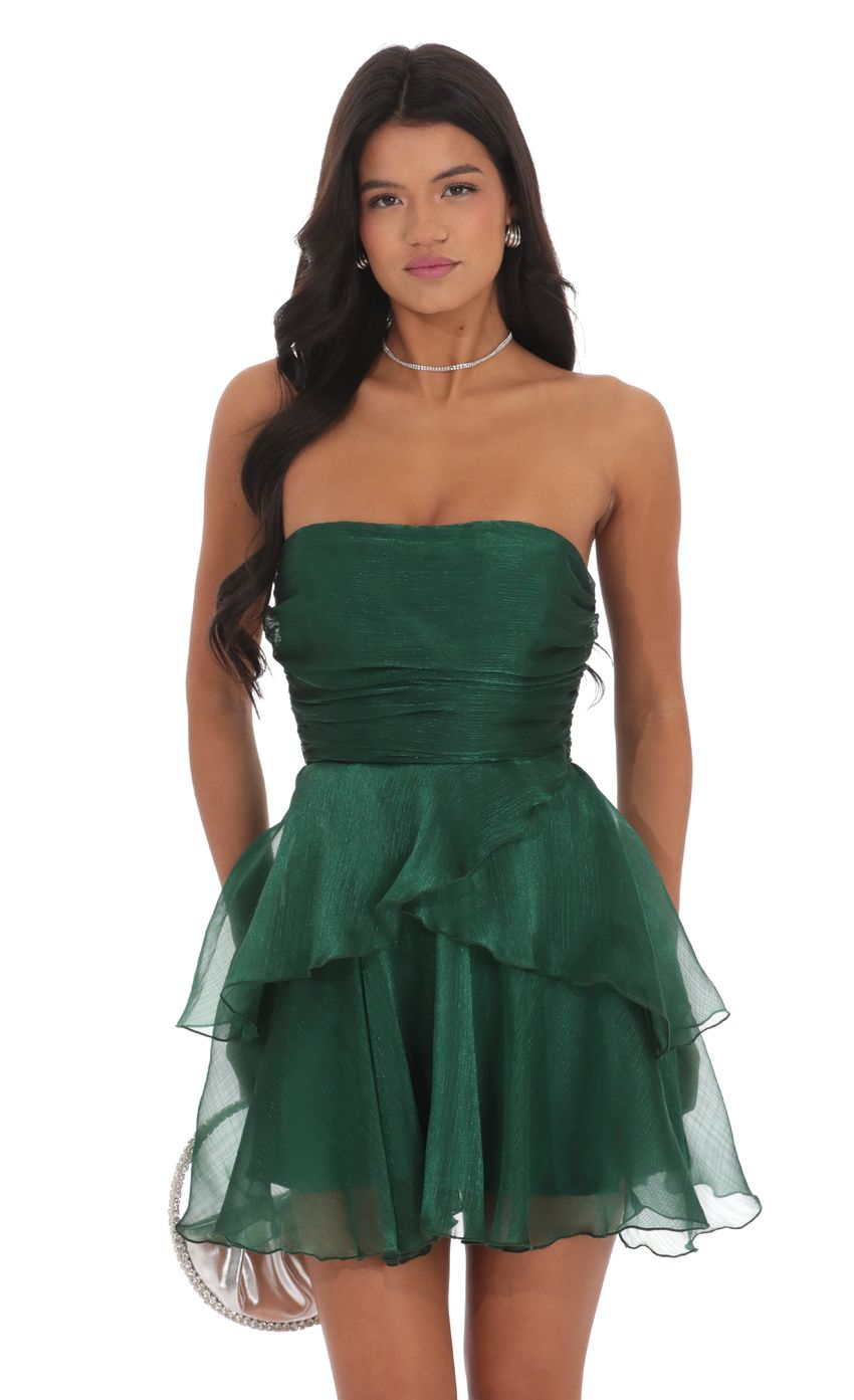 Petal Ruffle Strapless Dress in Green - luluinthesky