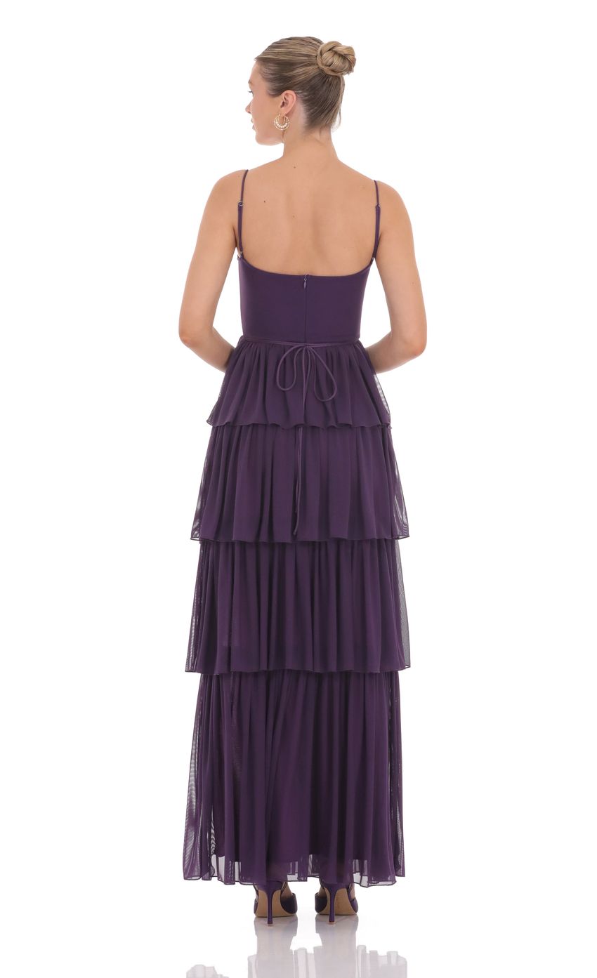 Mesh Ruffle Maxi Dress in Dark Purple - luluinthesky