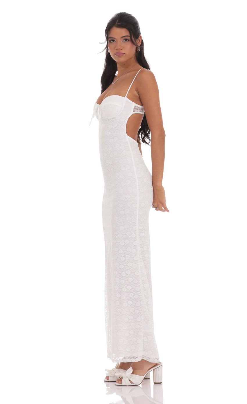 Lace Open Back Maxi Dress in White - luluinthesky