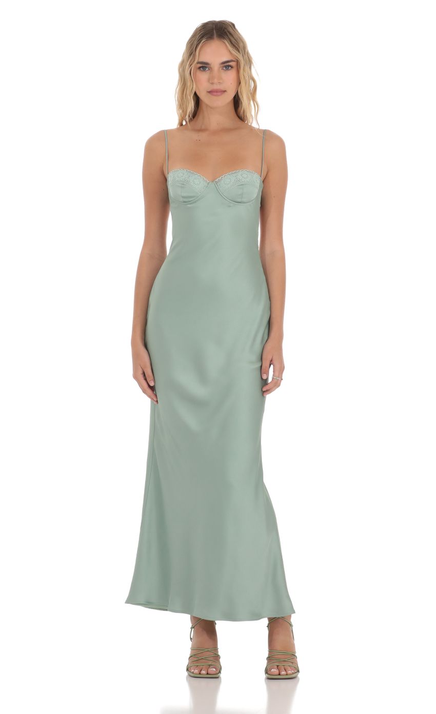 Satin Sweetheart Neck Maxi Dress in Sage Green - luluinthesky