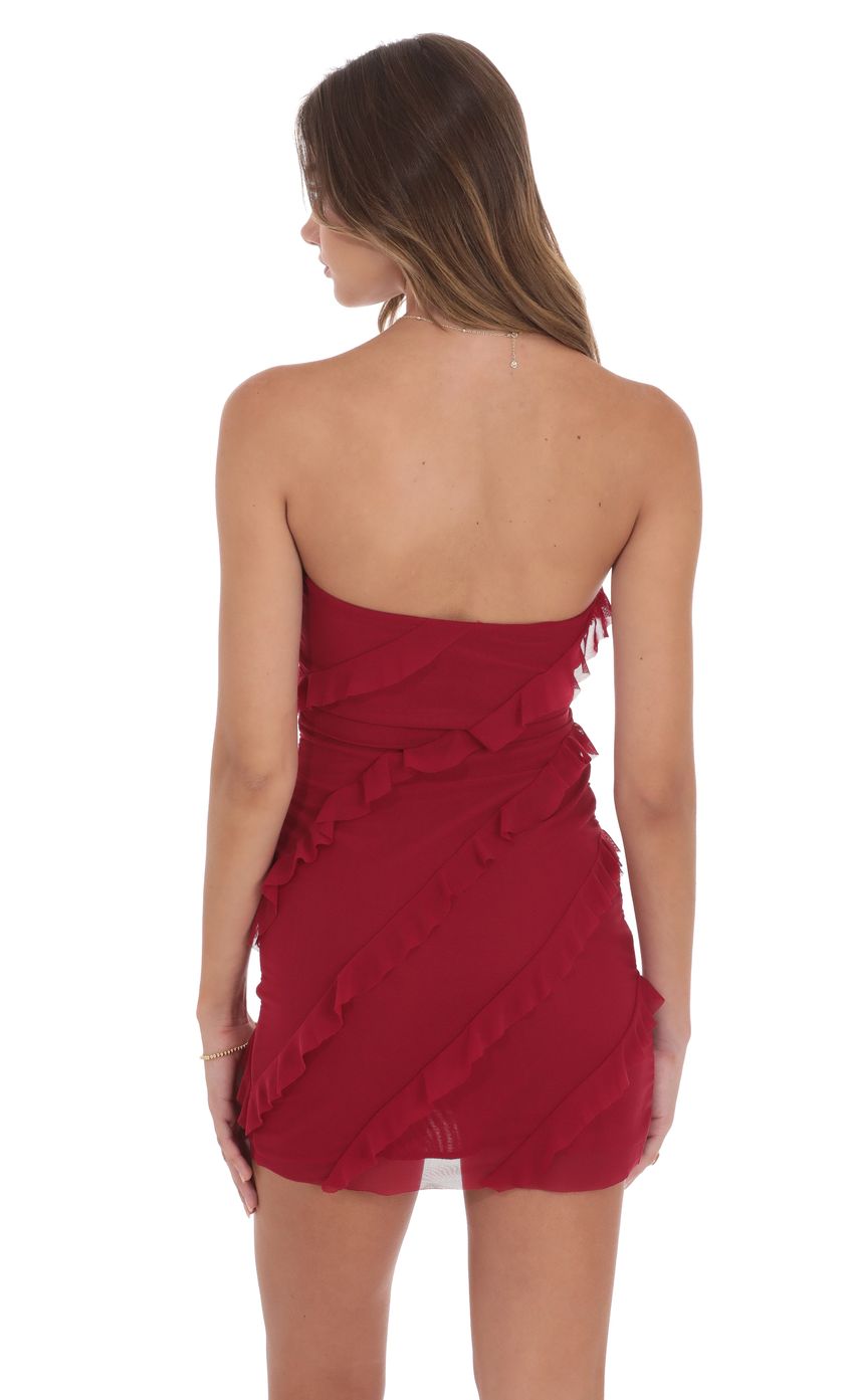 Mesh Strapless Ruffle Dress in Red - luluinthesky