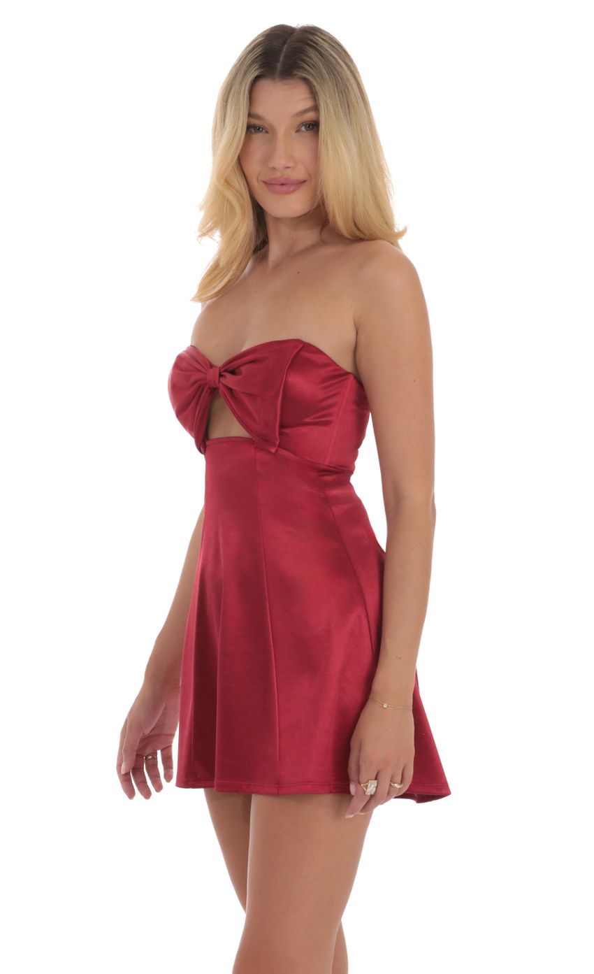 Satin Bow Cutout Strapless Dress in Red - luluinthesky