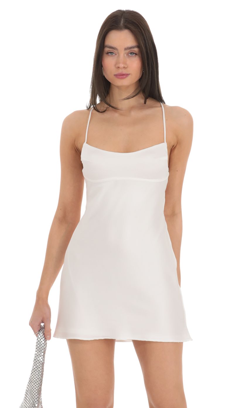 Satin Open Back Slip Dress in White - luluinthesky