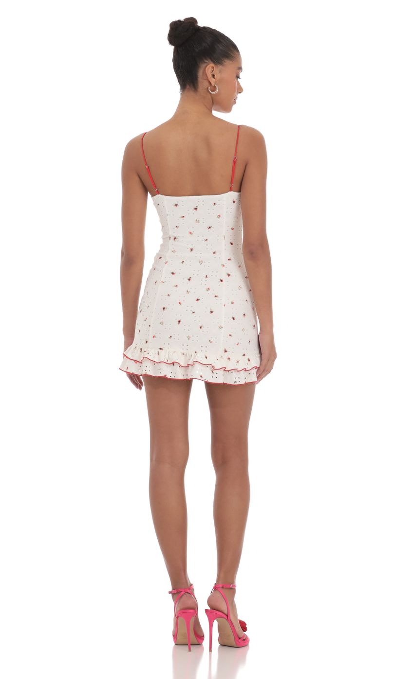 Floral Eyelet Ruffle Dress in White - luluinthesky