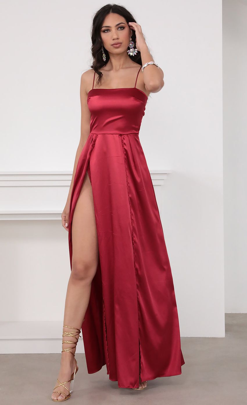 Satin Maxi Dress in Red - luluinthesky
