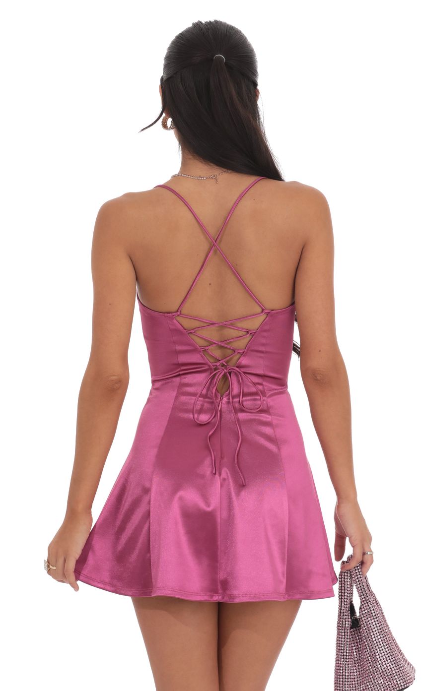 Satin Fit and Flare Dress in Magenta - luluinthesky