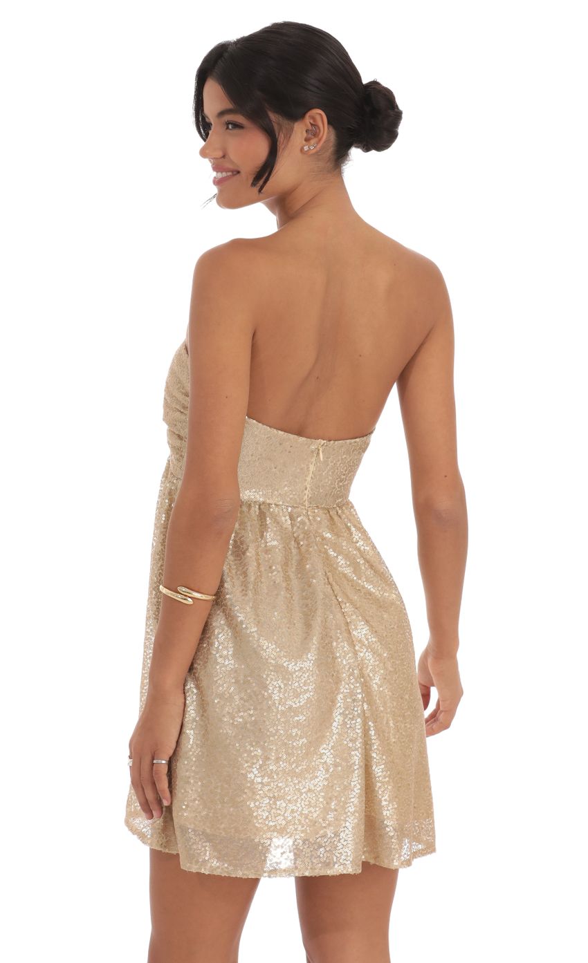Sequin Babydoll Dress in Gold - luluinthesky