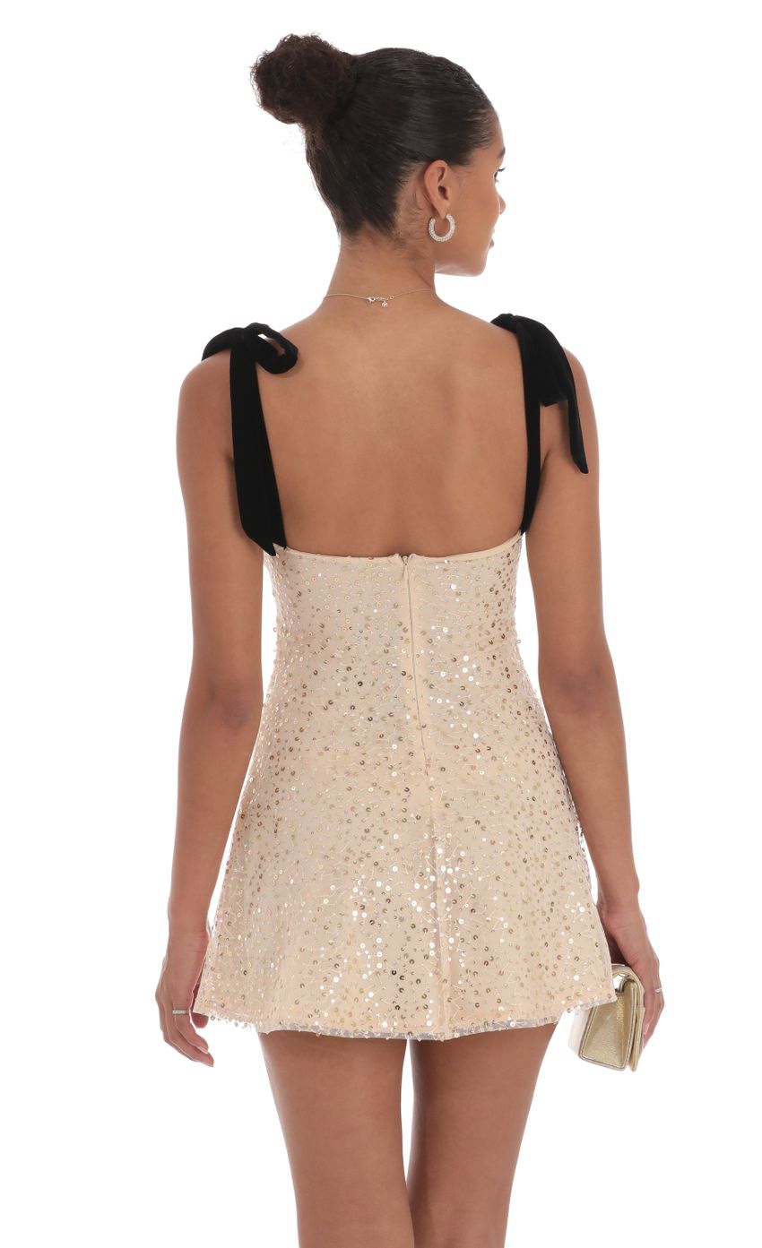 Sequin Velvet Strap Dress in Beige - luluinthesky