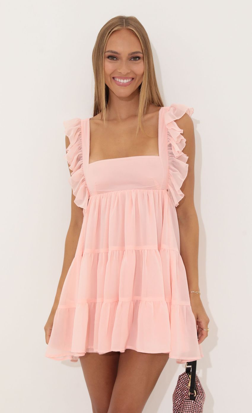 Chiffon Baby Doll Ruffle Dress in Pink - luluinthesky