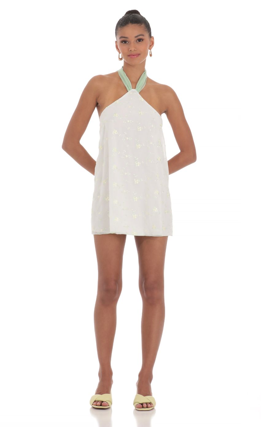 Floral Halter Shift Dress in White - luluinthesky