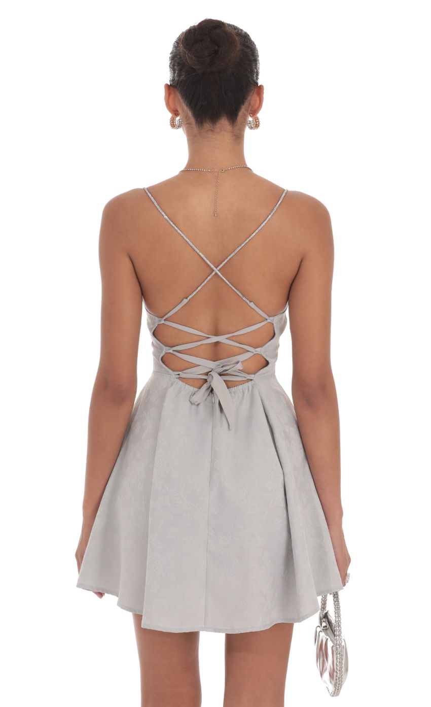 Rhinestone Jacquard A-line Dress in Grey - luluinthesky