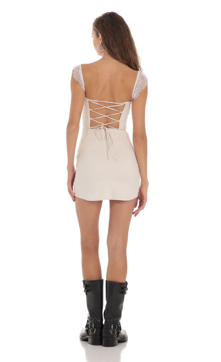 Suede Draped Lace Strap Dress in Cream - luluinthesky