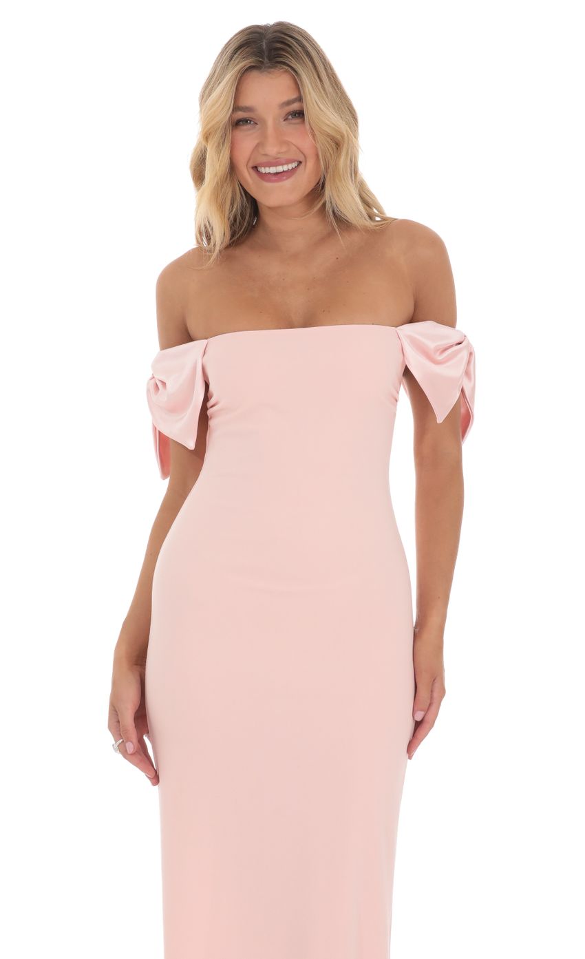 Off Shoulder Bow Sleeve Maxi Dress in Pink - luluinthesky