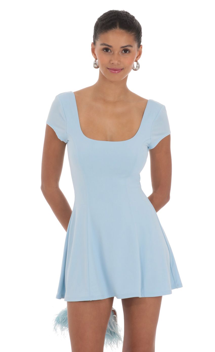 Scoop Neck Short Sleeve Dress in Blue - luluinthesky
