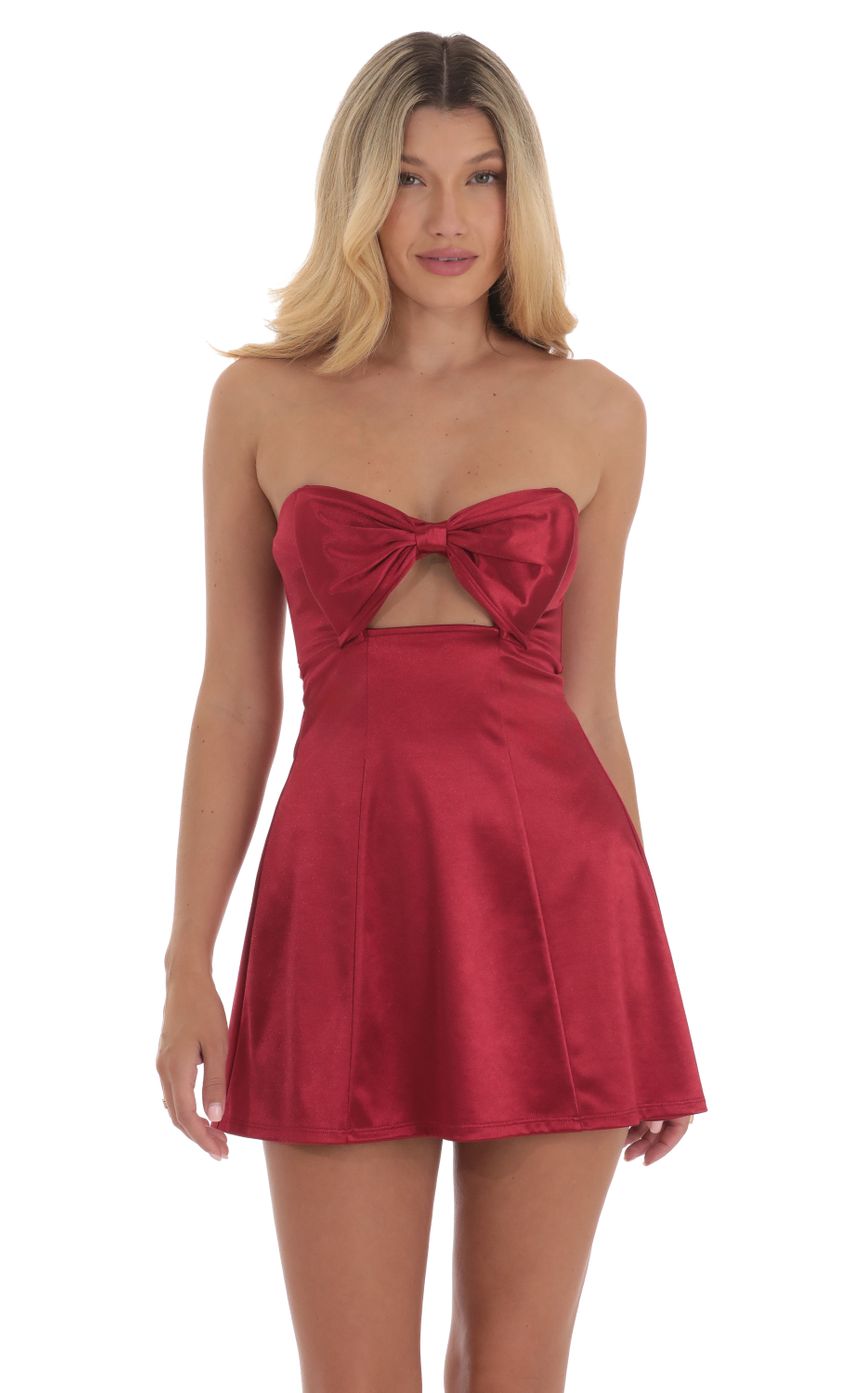 Satin Bow Cutout Strapless Dress in Red - luluinthesky