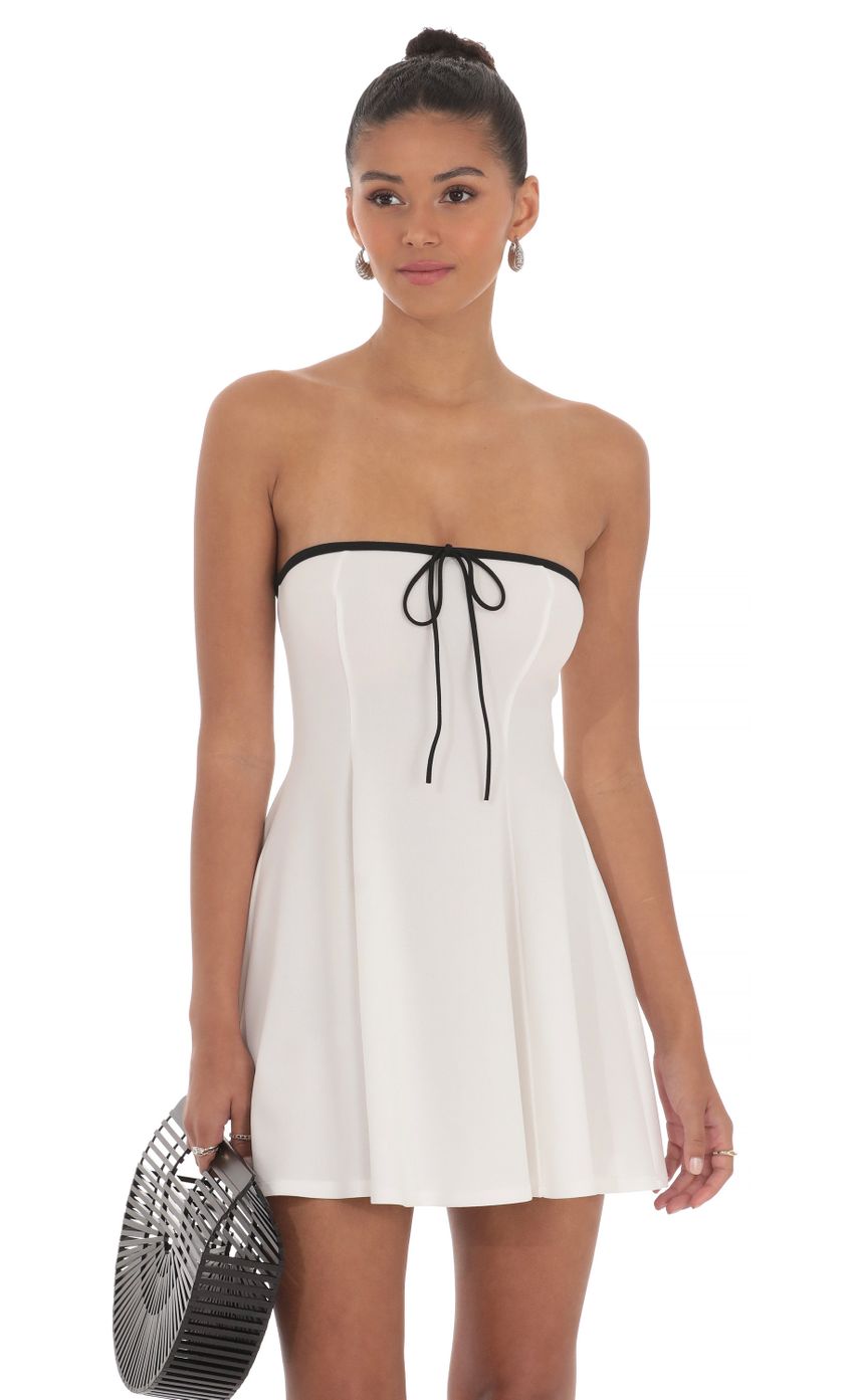 Black Trim Fit and Flare Dress in White - luluinthesky