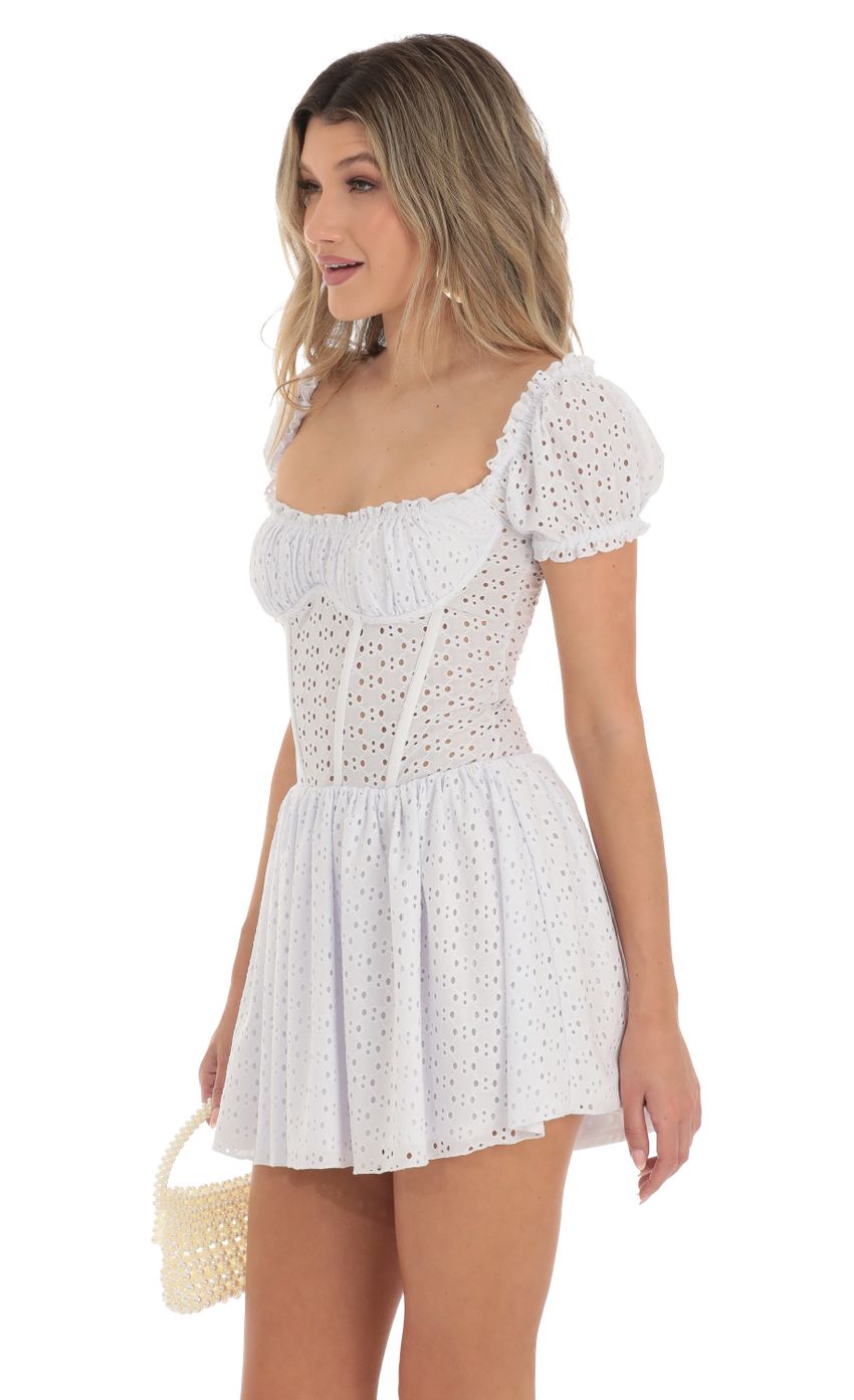 Corset Puff Sleeve Dress in White - luluinthesky