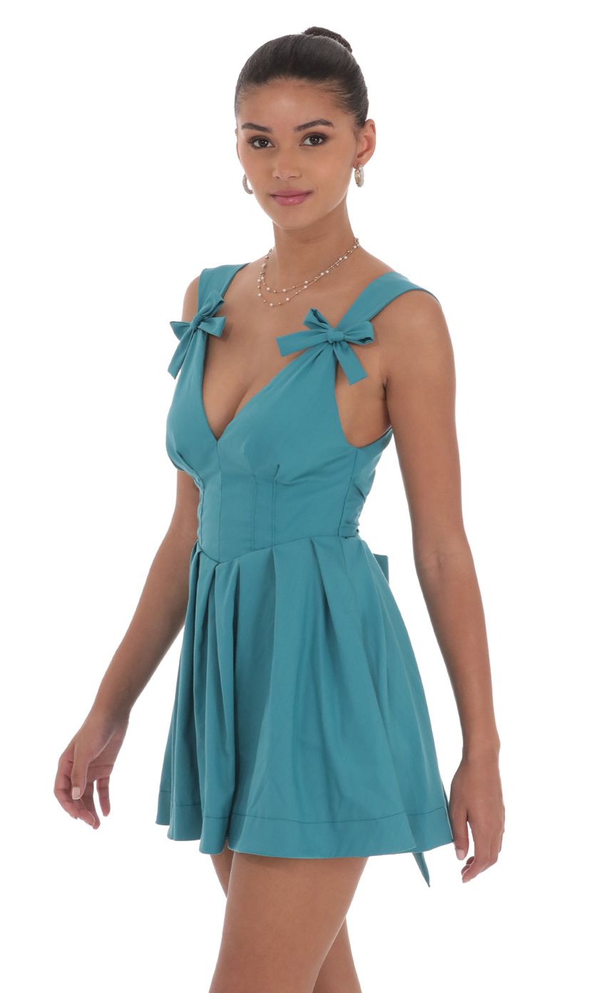 Double Bow A-Line Dress in Turquoise Blue - luluinthesky