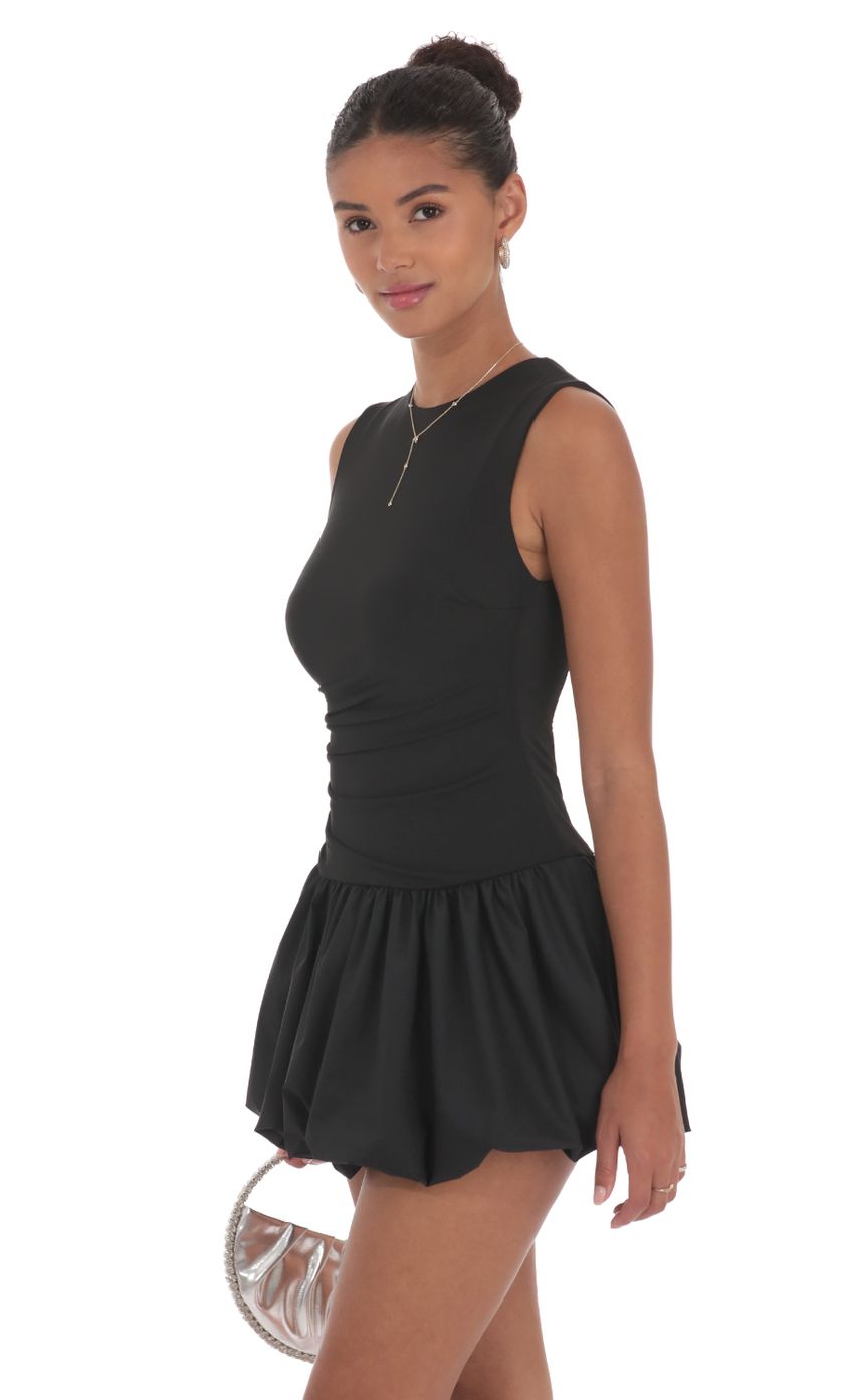 High Neck Bubble Dress in Black - luluinthesky