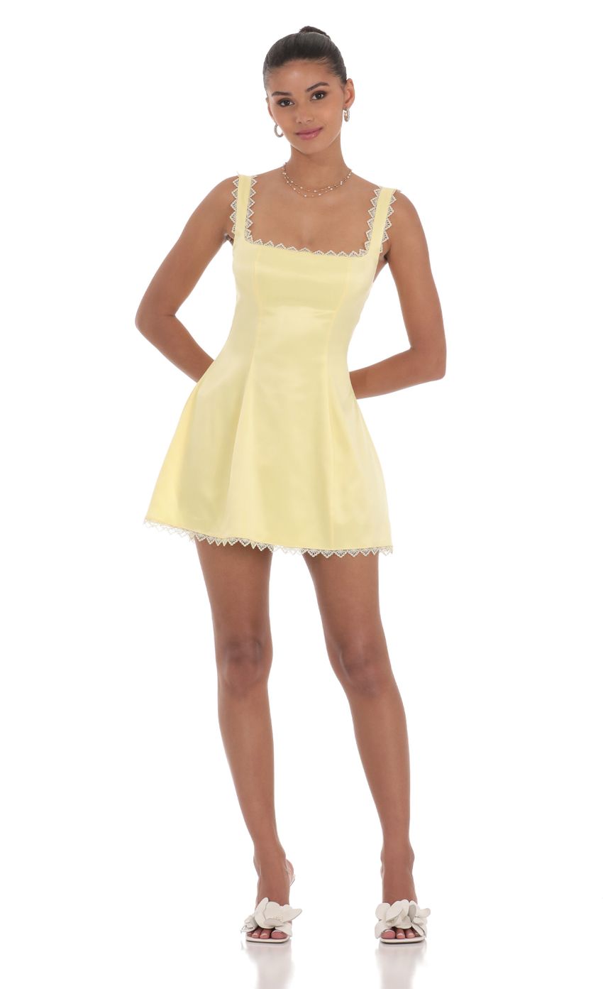 Satin Embroidered Fit and Flare Dress in Yellow - luluinthesky