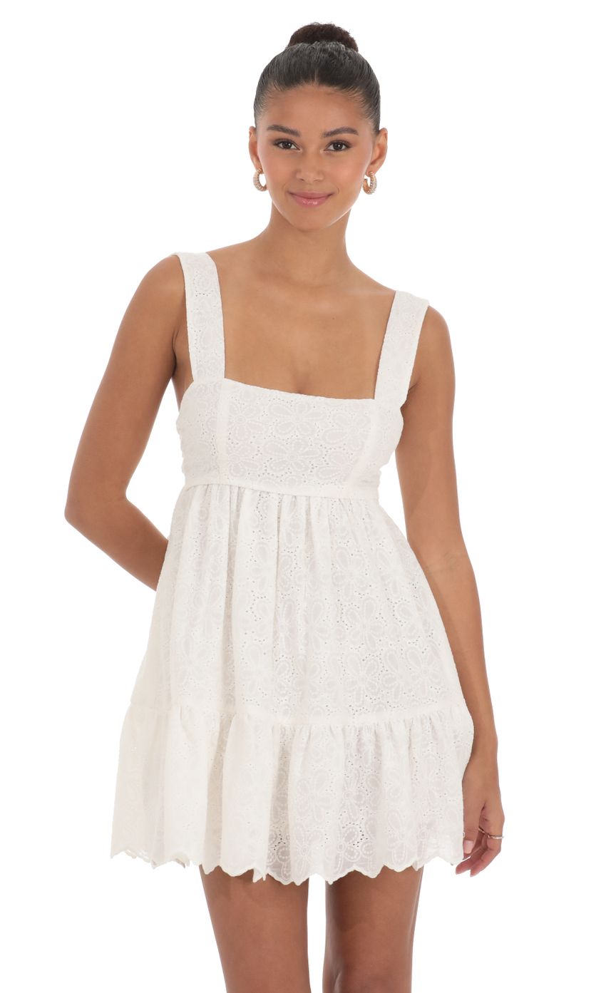 Floral Eyelet Dress in White - luluinthesky