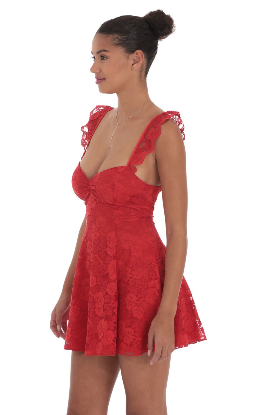 Floral Lace Fit and Flare Dress in Red - luluinthesky