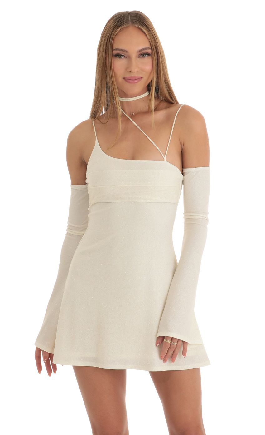 Glitter Strappy Party Dress in White - luluinthesky