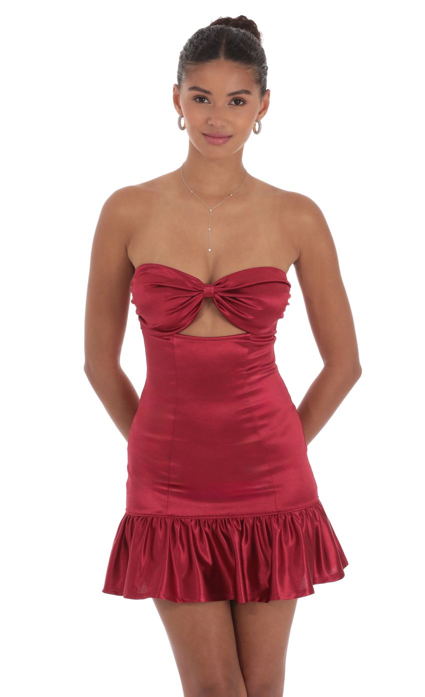 Cutout Satin Starpless Dress in Maroon - luluinthesky